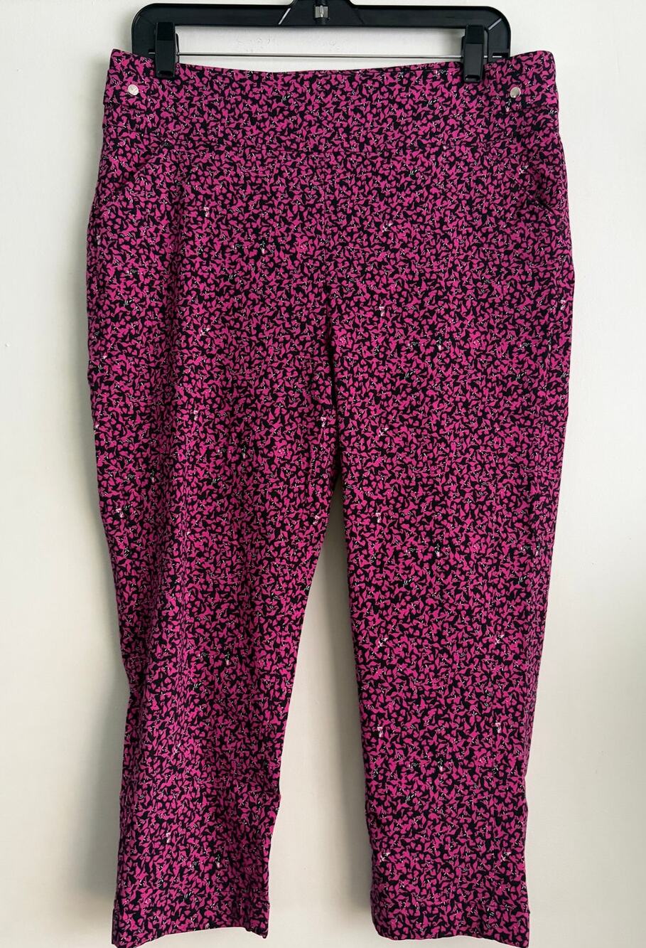 Callaway Golf Pants Womens Large Pink Black Geometric Crop Capri Stretch Pockets